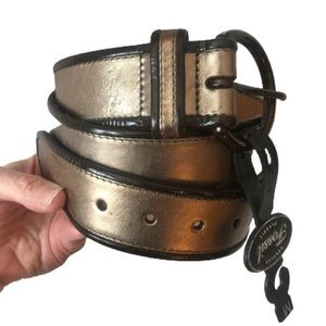 NWT New FOSSIL Metallic Gold Bronze Leather Belt Medium